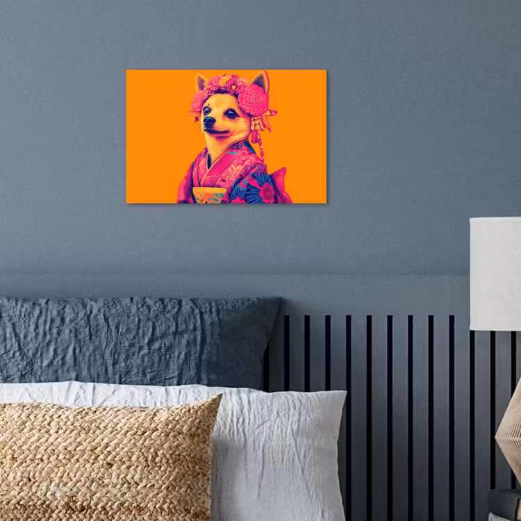 Poster - Kimono - Hondje - Bloemenkroon - Oranje — 3