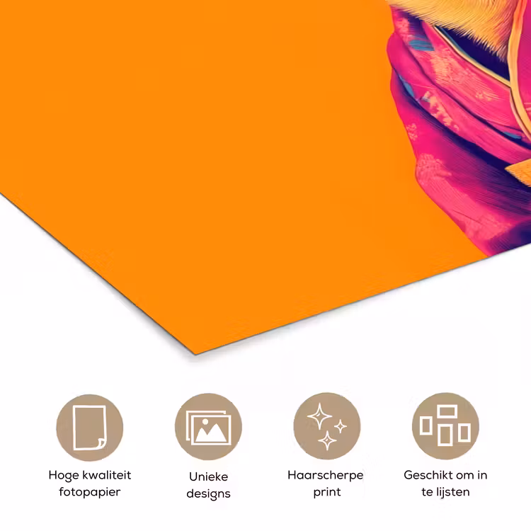 Poster - Kimono - Hondje - Bloemenkroon - Oranje — 5