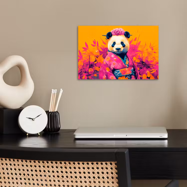 Poster - Kimono - Roze - Panda - Bloemenkroon — 2