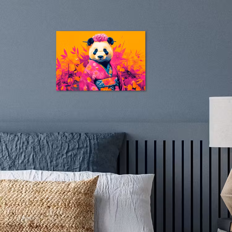 Poster - Kimono - Roze - Panda - Bloemenkroon — 3