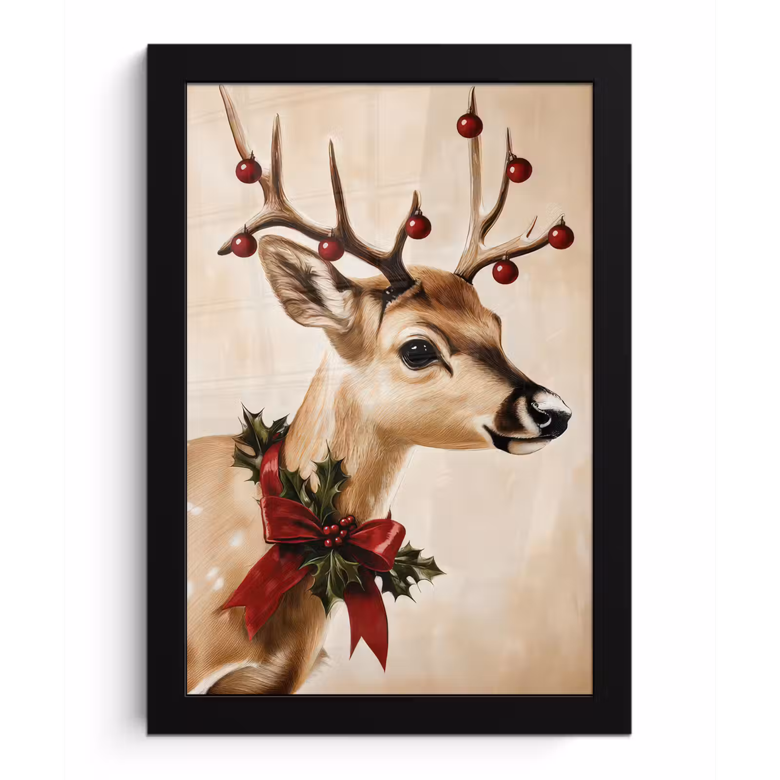 Poster met lijst - Gewei - Kerst - Rendier - Rood — 1