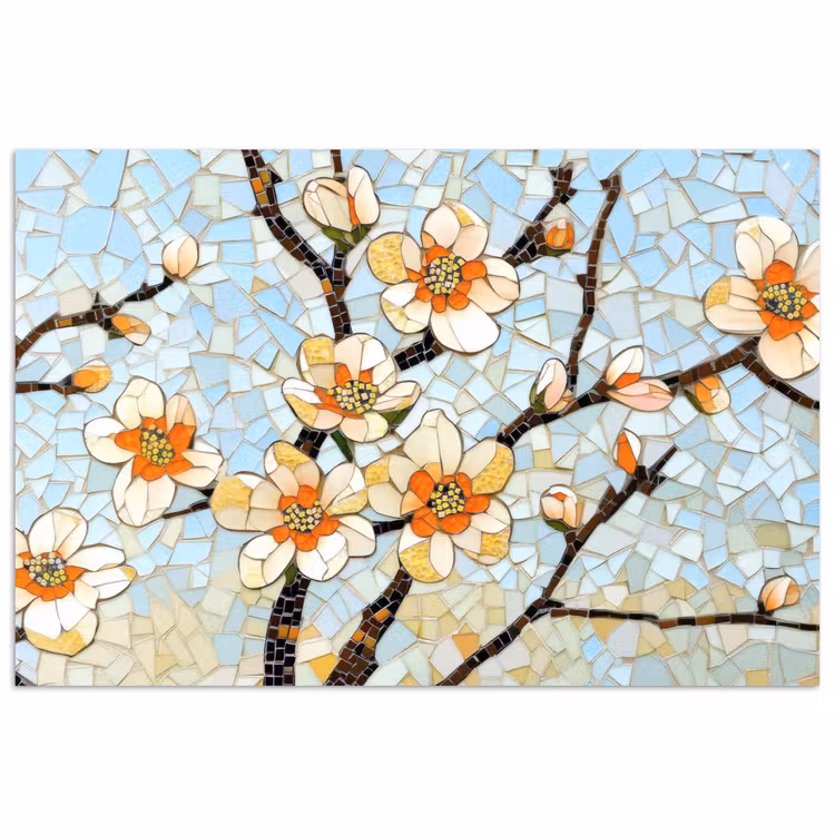 Poster - Bloesems - Wit - Mozaïek - Tak — 1