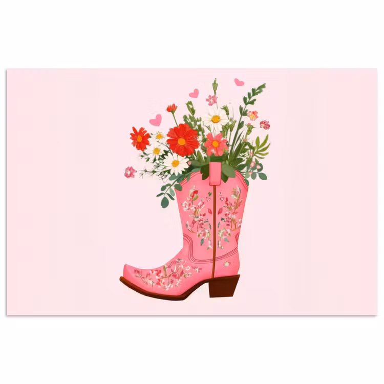 Poster - Cowboylaarzen - Roze - Boeket - Bloemen — 1