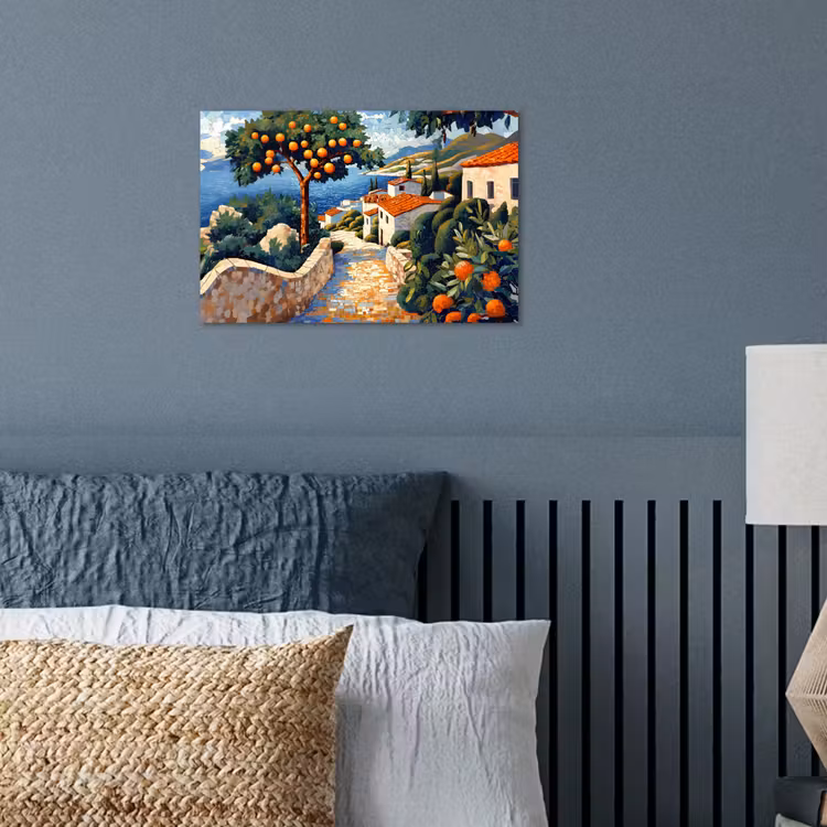 Poster - Huizen - Mozaïek - Sinaasappelbomen - Zee — 3