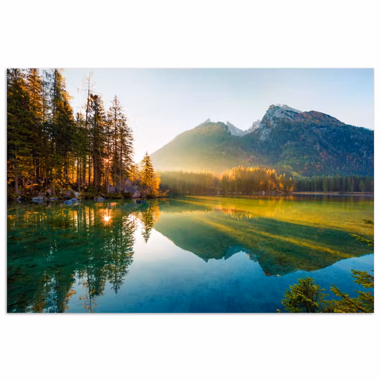 Poster - Meer - Bos - Bergen - Natuur - Zon - Landschap — 1