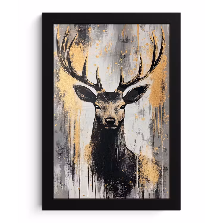 Poster met lijst - Abstract - Hert - Gewei - Goud — 1