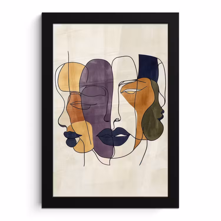 Poster met lijst - Abstract - Overlappende gezichten - Paars - Donkergroen — 1