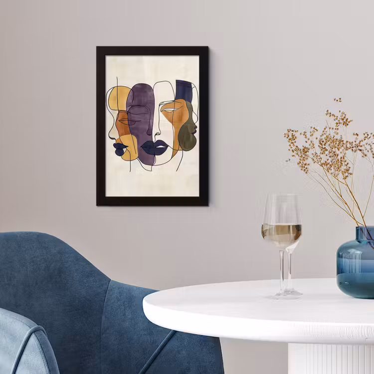 Poster met lijst - Abstract - Overlappende gezichten - Paars - Donkergroen — 2