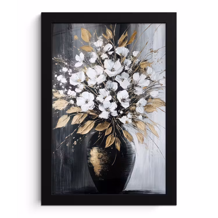 Poster met lijst - Bloemen - Wit - Vaas - Abstract — 1