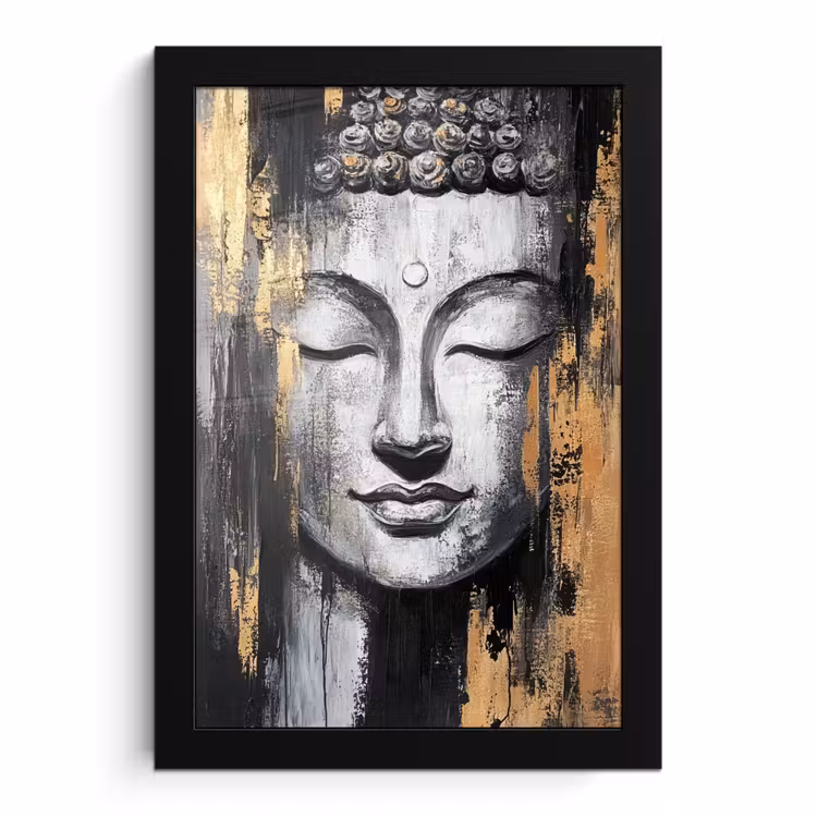 Poster met lijst - Boedhha - Penseelstreken - Goud - Abstract — 1