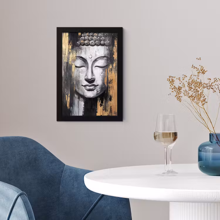 Poster met lijst - Boedhha - Penseelstreken - Goud - Abstract — 2