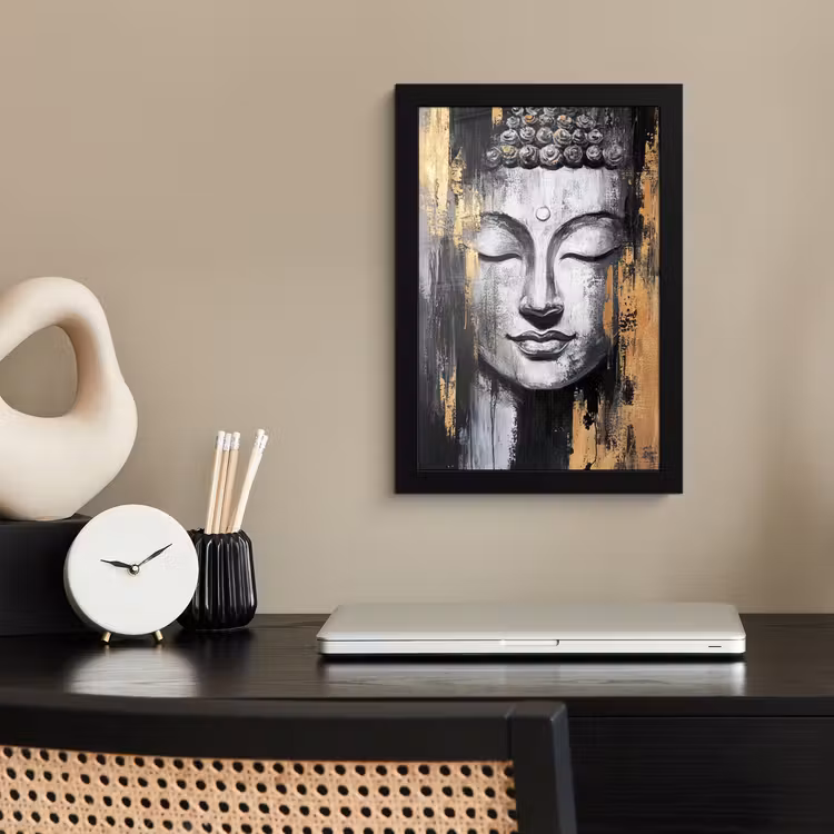Poster met lijst - Boedhha - Penseelstreken - Goud - Abstract — 3