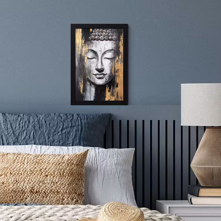 Poster met lijst - Boedhha - Penseelstreken - Goud - Abstract — 4