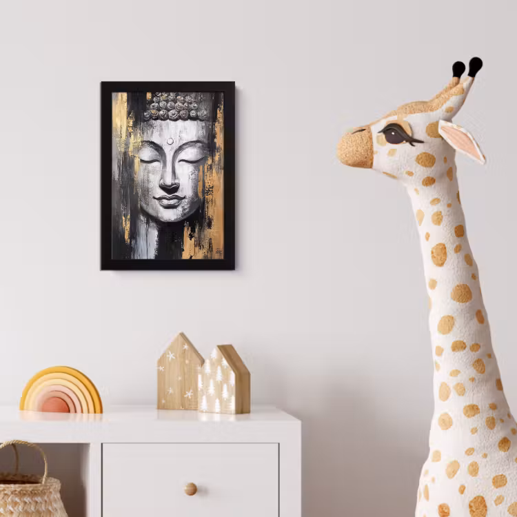 Poster met lijst - Boedhha - Penseelstreken - Goud - Abstract — 5