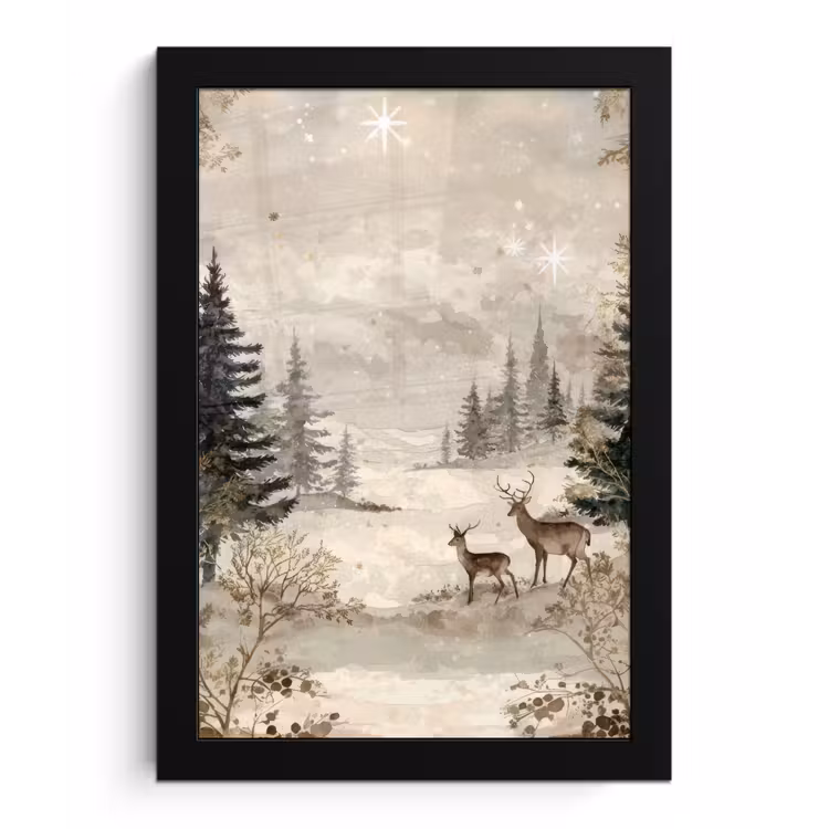 Poster met lijst - Bos - Herten - Winter - Sneeuw — 1