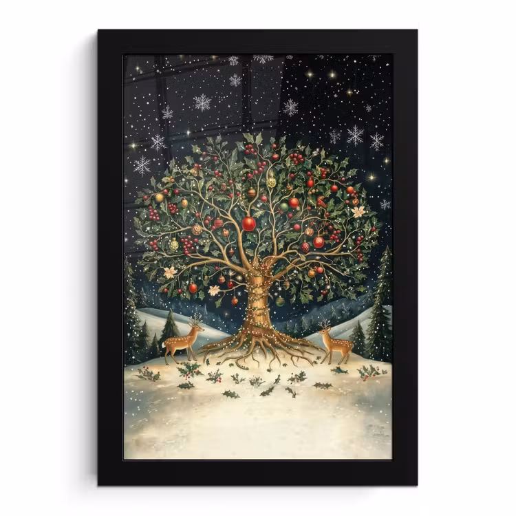 Poster met lijst - Feestboom - Winterhemel - Kleurrijk — 1