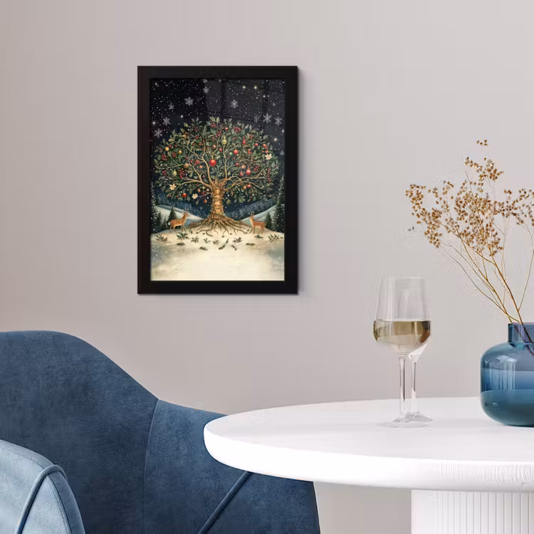 Poster met lijst - Feestboom - Winterhemel - Kleurrijk — 2