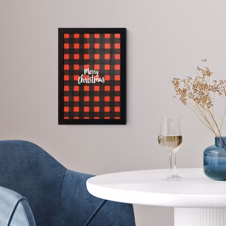 Poster met lijst - Geruit - Rood - Tekst - Christmas — 2