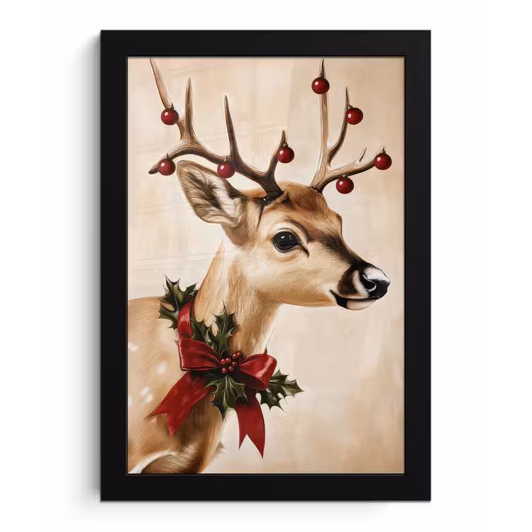 Poster met lijst - Gewei - Kerst - Rendier - Rood — 1