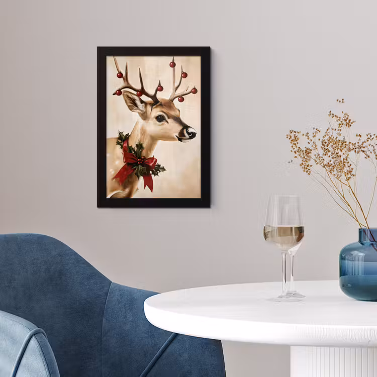 Poster met lijst - Gewei - Kerst - Rendier - Rood — 2