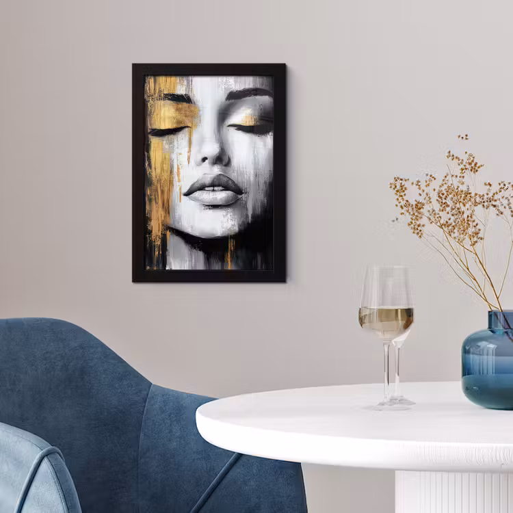 Poster met lijst - Gezicht - Vrouw - Penseelstreken - Abstract — 2