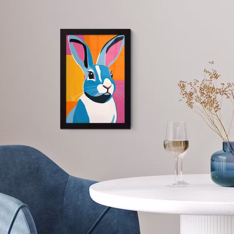 Poster met lijst - Haas - Kleurvakken - Oren - Roze — 2