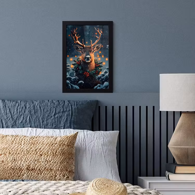 Poster met lijst - Hert - Kerst - Winter - Sneeuw - Kerstkrans — 4