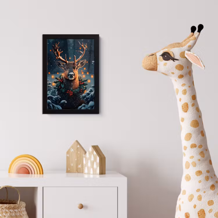 Poster met lijst - Hert - Kerst - Winter - Sneeuw - Kerstkrans — 5