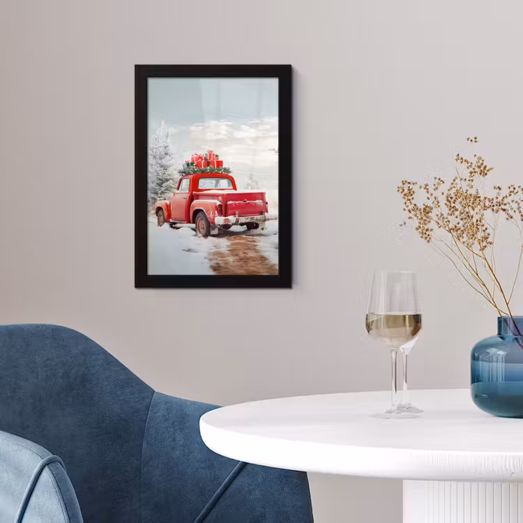 Poster met lijst - Auto - Rood - Cadeaus - Winter - Sneeuw - Kerst — 2