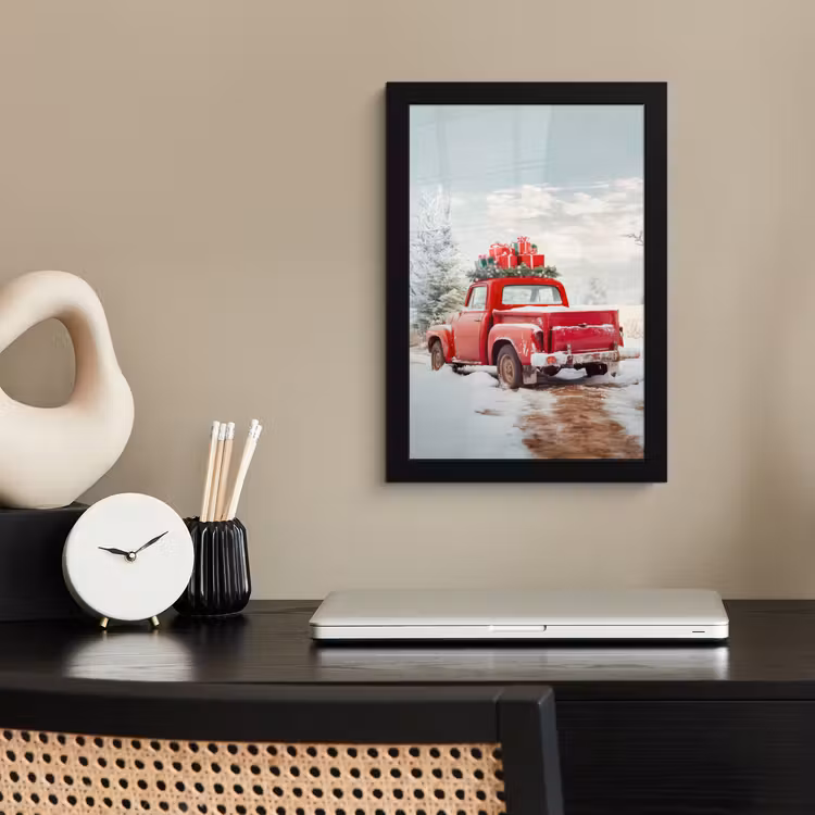 Poster met lijst - Auto - Rood - Cadeaus - Winter - Sneeuw - Kerst — 3
