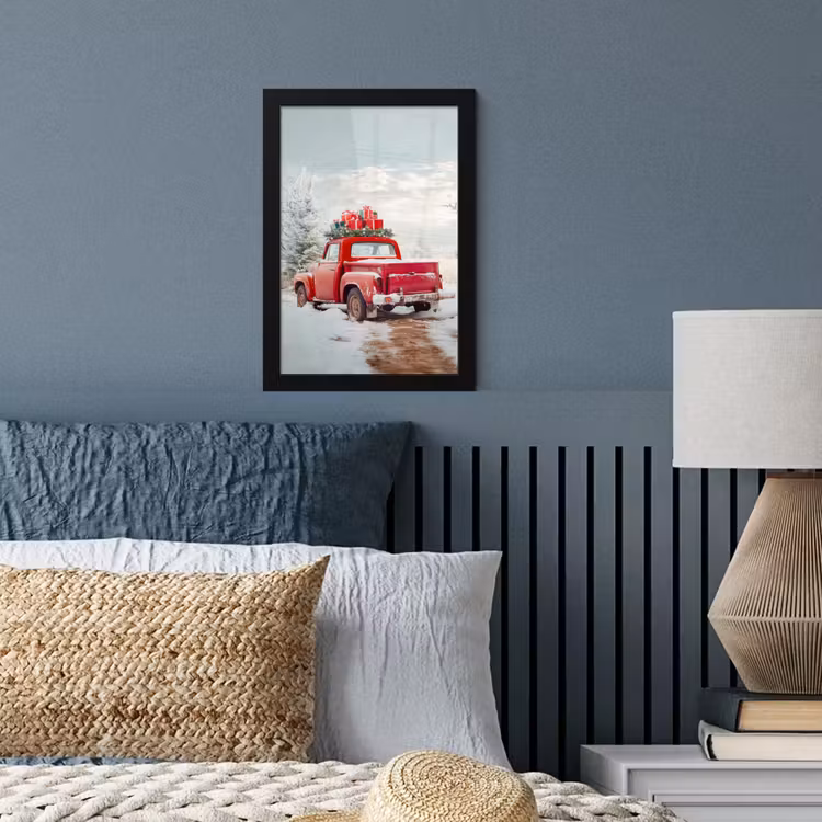 Poster met lijst - Auto - Rood - Cadeaus - Winter - Sneeuw - Kerst — 4