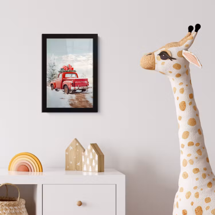 Poster met lijst - Auto - Rood - Cadeaus - Winter - Sneeuw - Kerst — 5