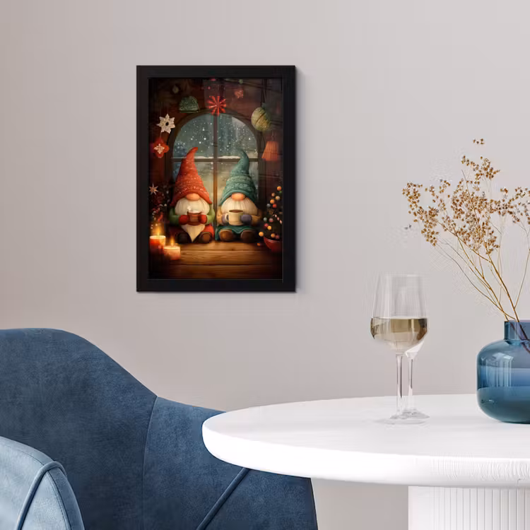 Poster met lijst - Gnooms - Kerst - Raam - Kleurrijk — 2
