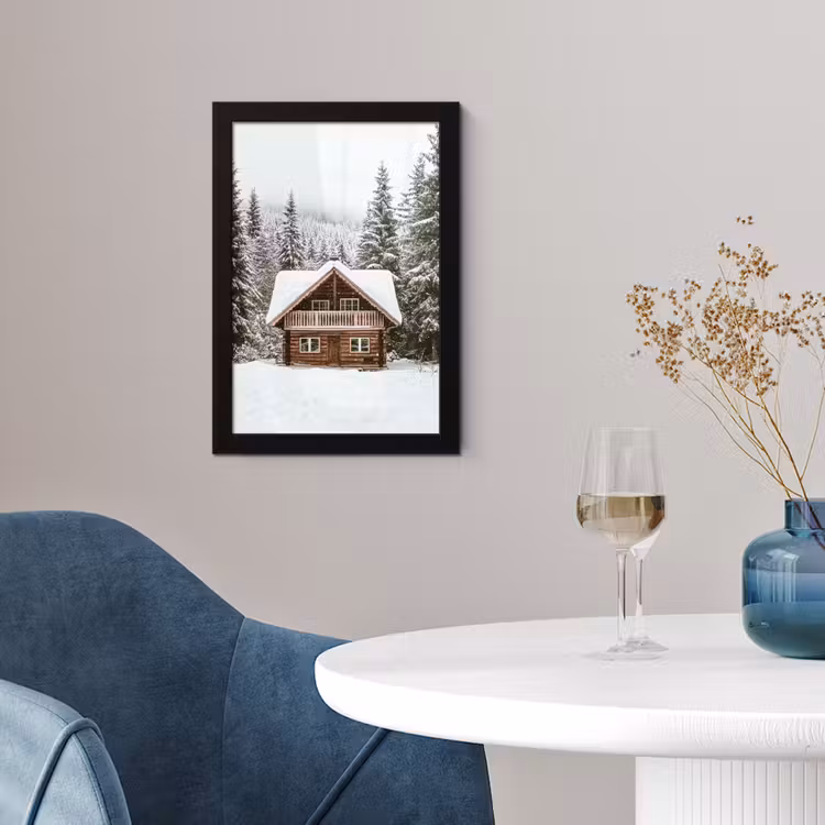 Poster met lijst - Huis - Bos - Winter - Natuur - Sneeuw — 2