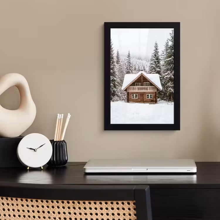 Poster met lijst - Huis - Bos - Winter - Natuur - Sneeuw — 3