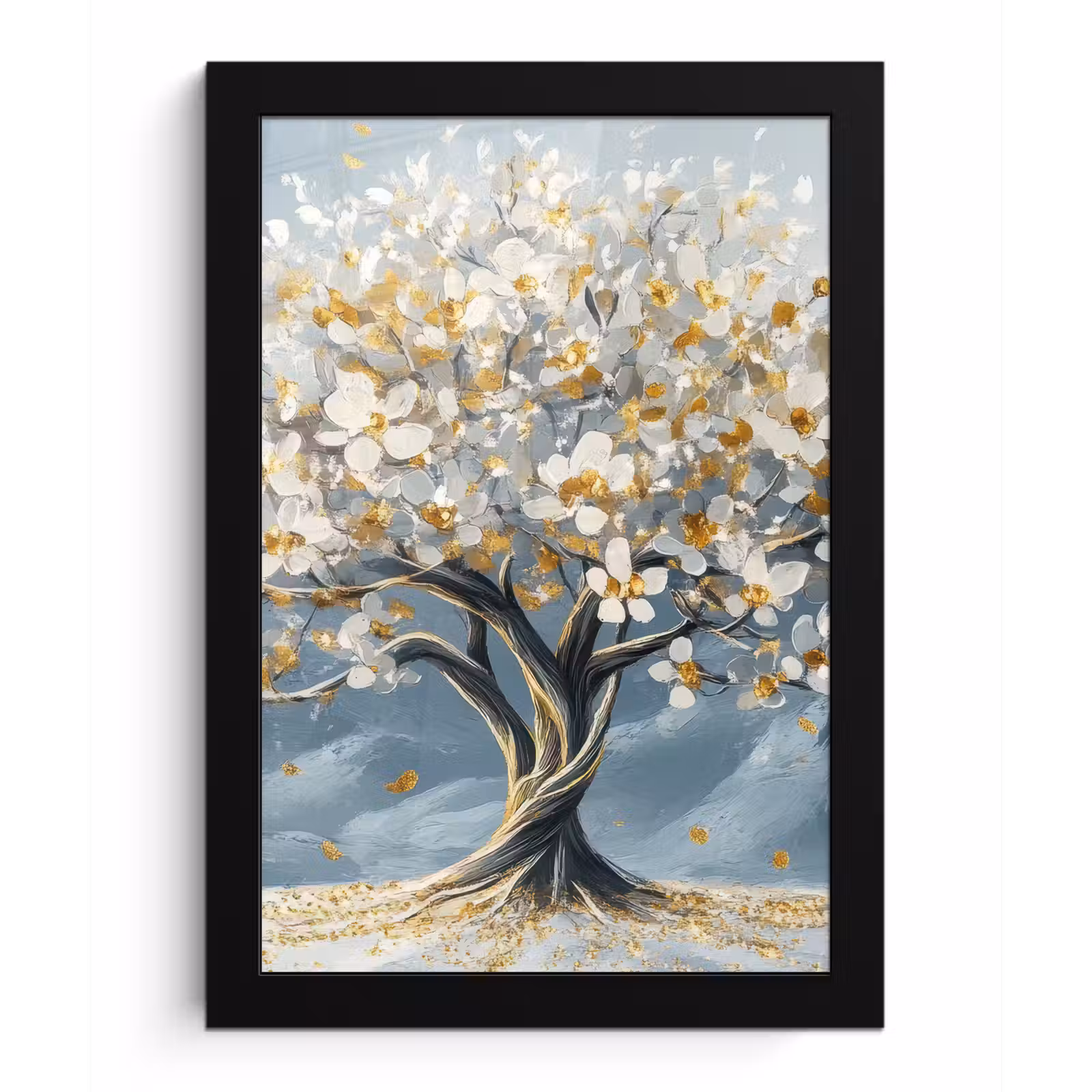 Poster met lijst - Boom - Winter - Levensboom - Modern - Goud — 1