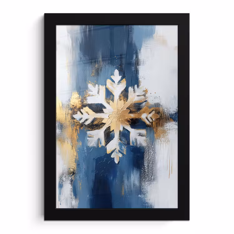Poster met lijst - Abstract - Winter - Sneeuwvlok - Sneeuw - Goud — 1