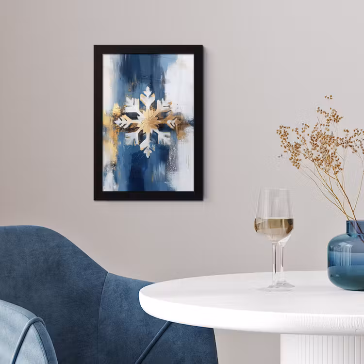 Poster met lijst - Abstract - Winter - Sneeuwvlok - Sneeuw - Goud — 2