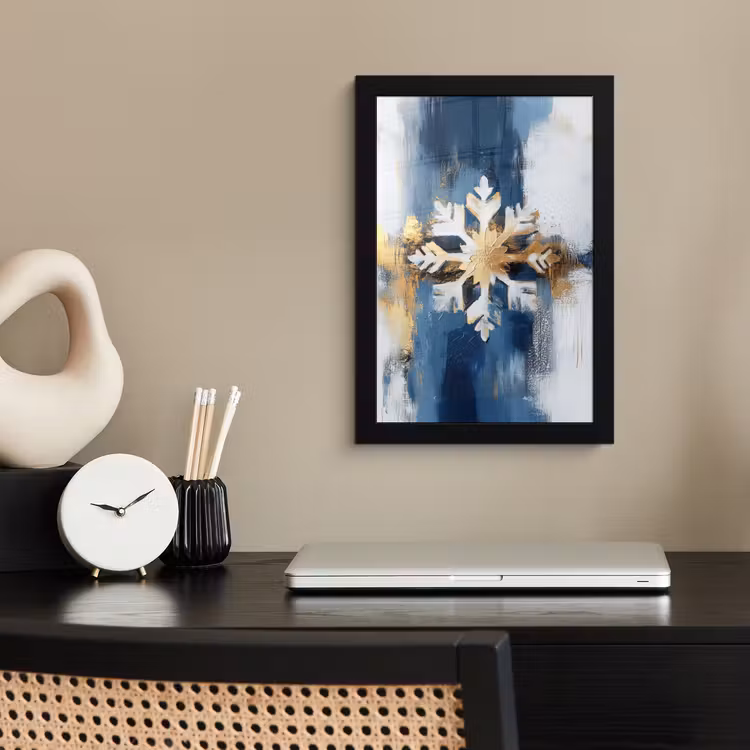 Poster met lijst - Abstract - Winter - Sneeuwvlok - Sneeuw - Goud — 3