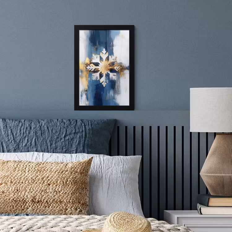 Poster met lijst - Abstract - Winter - Sneeuwvlok - Sneeuw - Goud — 4