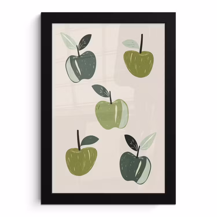 Poster met lijst - Appels - Groen - Illustratie - Bladeren — 1