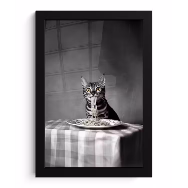 Poster met lijst - Bengaal - Kat - Tafelkleed - Zwart - Wit - Dier — 1