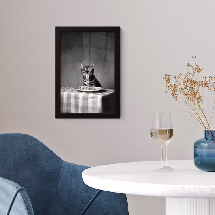 Poster met lijst - Bengaal - Kat - Tafelkleed - Zwart - Wit - Dier — 2