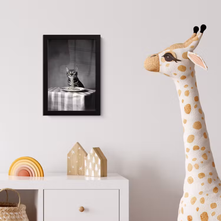 Poster met lijst - Bengaal - Kat - Tafelkleed - Zwart - Wit - Dier — 5