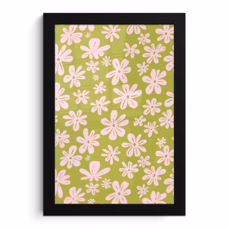 Poster met lijst - Bloemen - Roze - Getekend - Patroon — 1