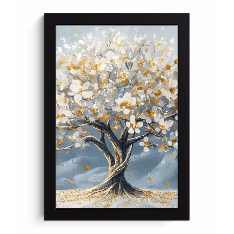 Poster met lijst - Boom - Winter - Levensboom - Modern - Goud — 1