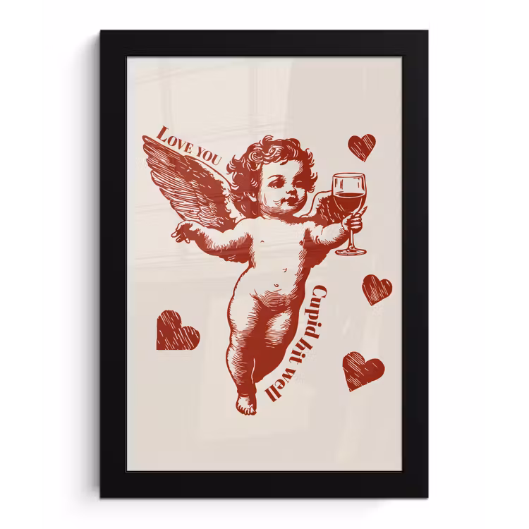 Poster met lijst - Cupido - Hartjes - Rood - Klassiek — 1