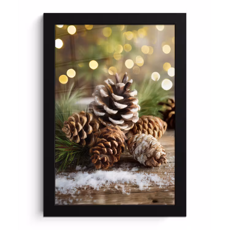 Poster met lijst - Dennenappels - Kerstsfeer - Bruin - Groen — 1