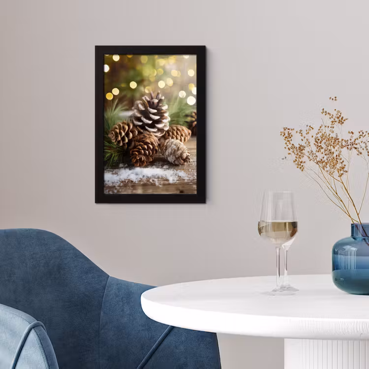 Poster met lijst - Dennenappels - Kerstsfeer - Bruin - Groen — 2