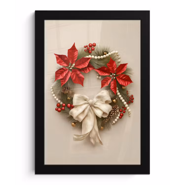 Poster met lijst - Deurkrans - Strik - Kerst - Rood - Groen — 1